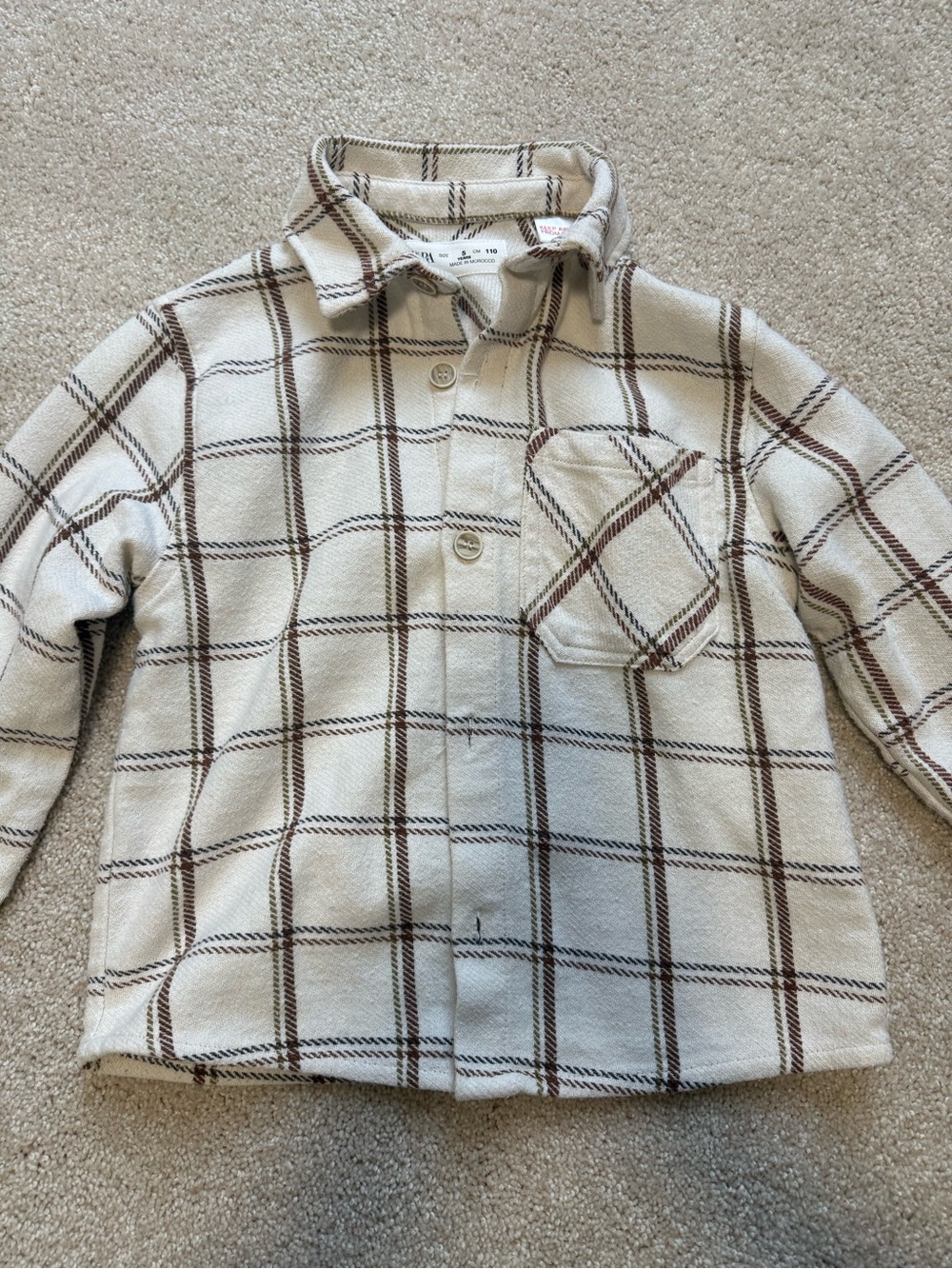Zara Cream & Brown Plaid Button-Down Shirt Jacket